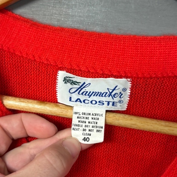 Vintage 80s Haymaker Lacoste Cardigan Sweater Red Vintage V-Neck Acrylic Large - Picture 3 of 8